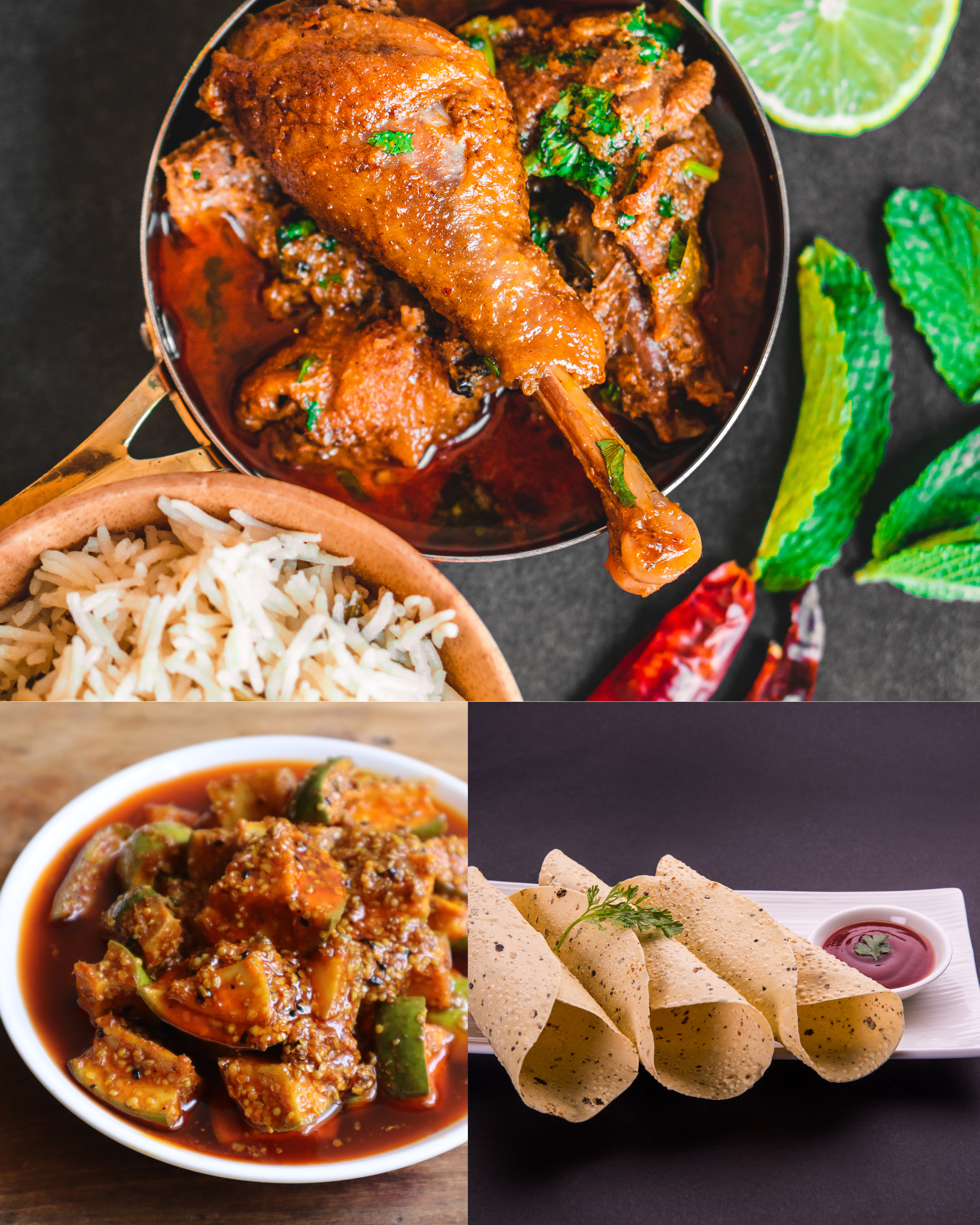 Rajasthani thali with papad and pickles