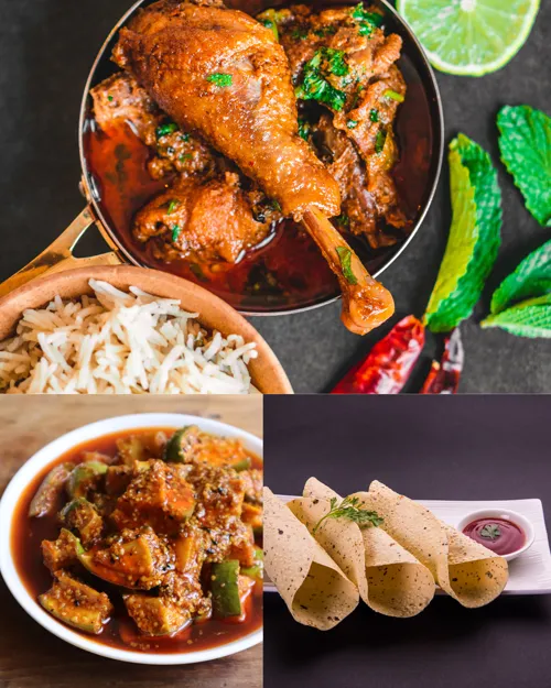 Rajasthani thali with papad and pickles